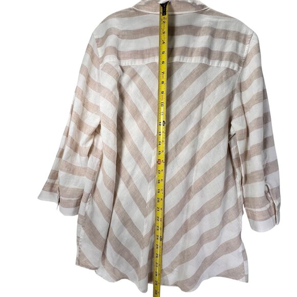 NWT Chicos Effortless Linen Stripe Button Down Shirt Sz 3 XL 16 Tan Collar - Picture 11 of 11